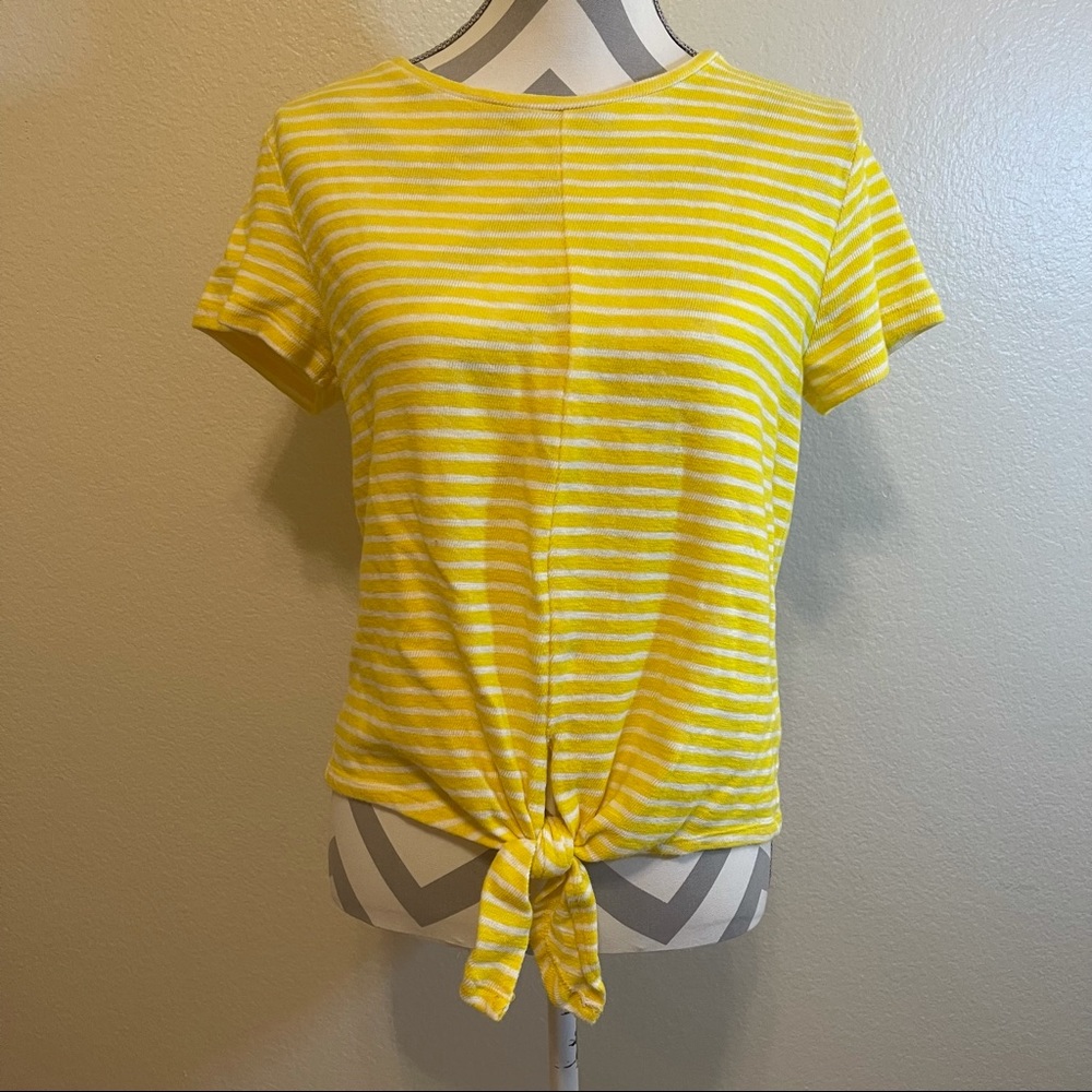 A New Day Yellow & White Striped Knotted Top Small